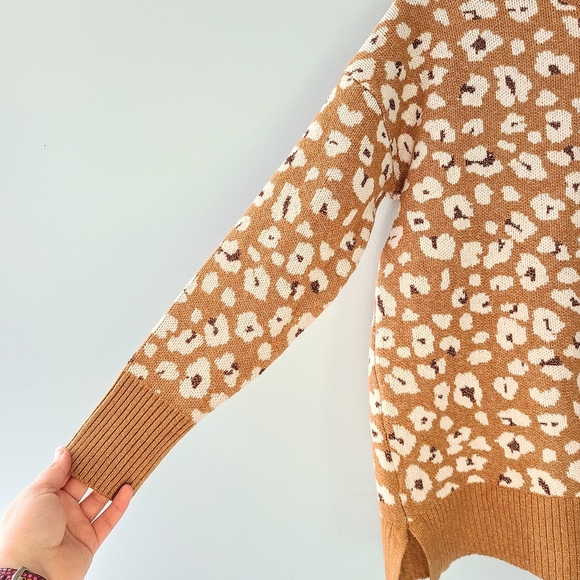 NWT LOFT Sparkling Gold Leopard Print Mock Neck Thick + Stretchy + Soft Sweater - Picture 7 of 8